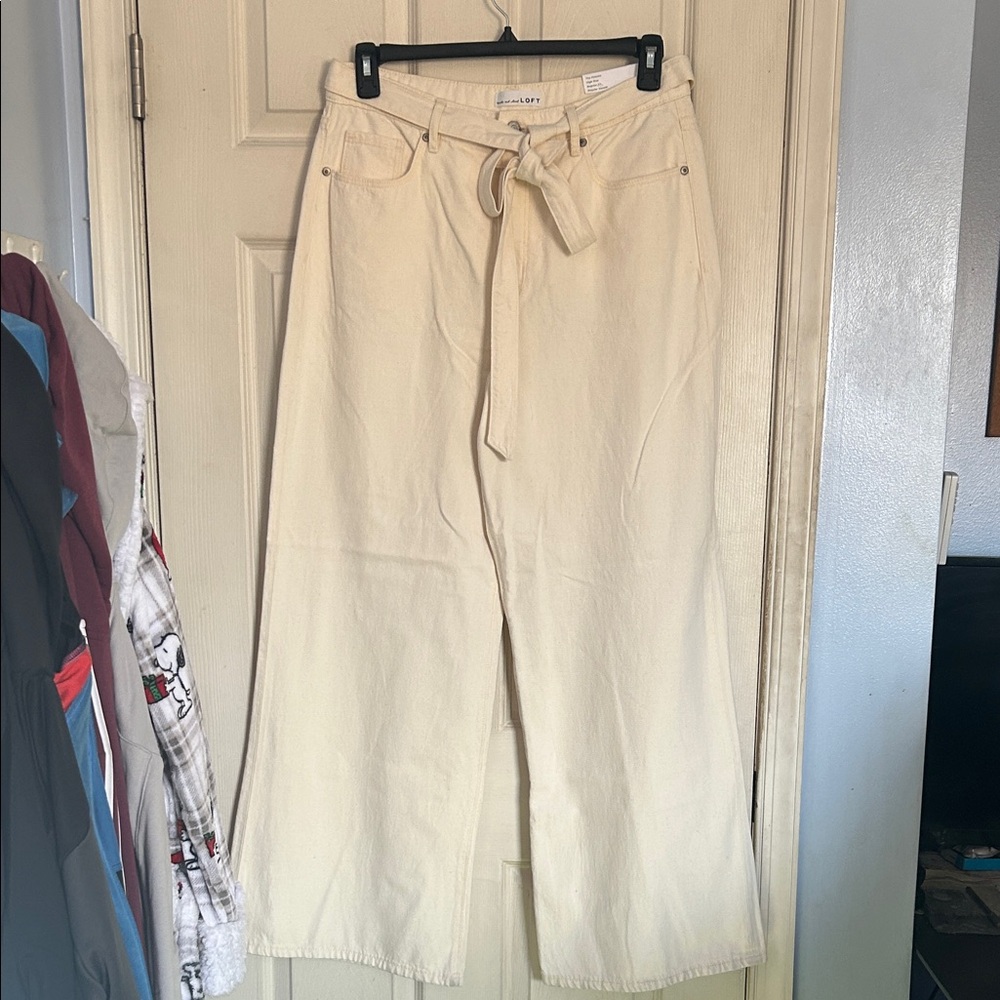 NWT Ann Taylor LOFT Ecru Palazzo tie belt Jean size 12